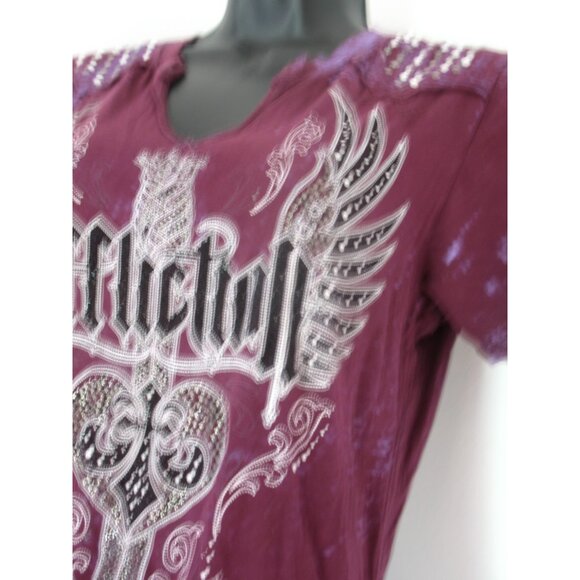 Affliction Women's T-Shirt Purple/Black/Silver, Beaded, Size Large, Defect - Picture 7 of 12